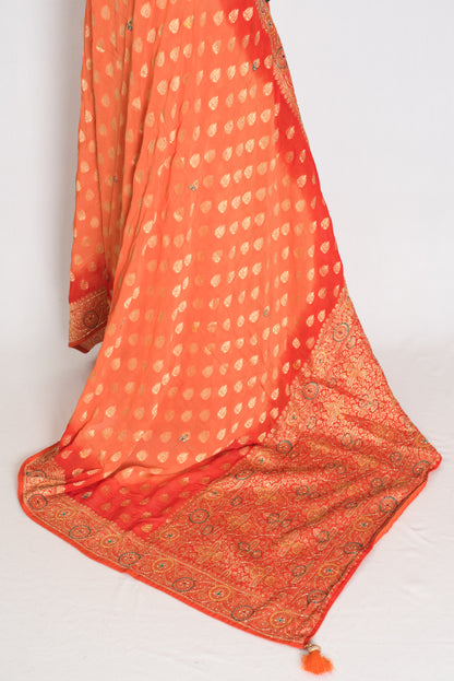 Anisha | Orange Semi Khaddi Georgette Banarasi Saree | Embroidery Work image 3