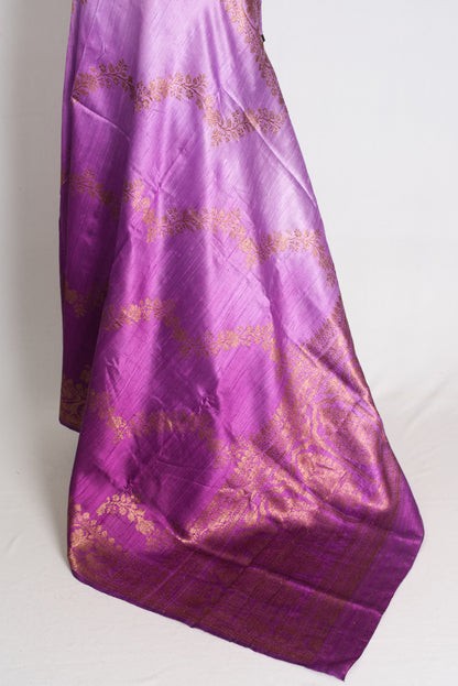 Siya : Mauve and Purple Ombre Raw Silk Handloom Banarasi Saree | Silk Mark image 4