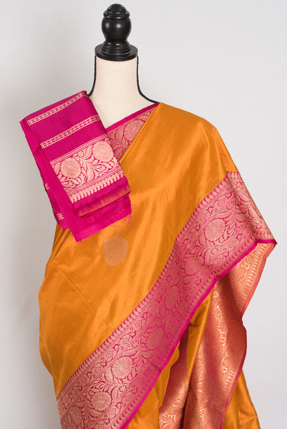 Meera | Orange & Pink Pure Katan Silk Banarasi Saree | Silk Mark Certified image 2