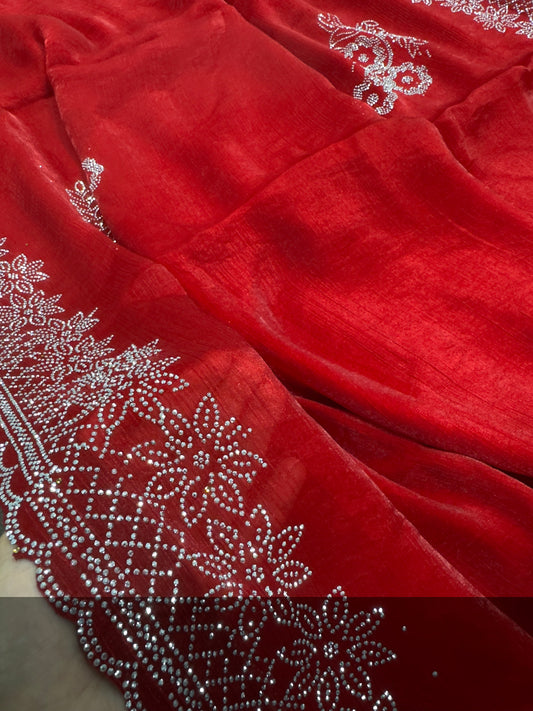 Rang Rasiya - Red Designer Soft Glass Tissue Partywear Saree image 4