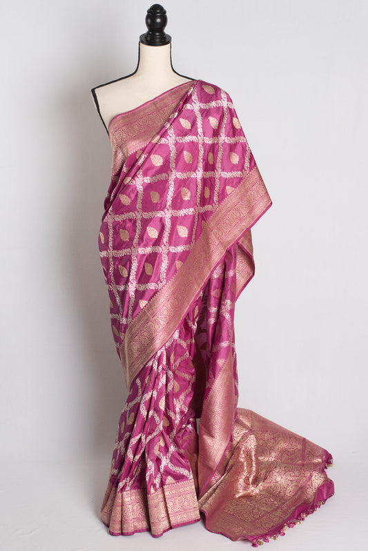 Gulnar - Jangla Banarasi Silk Saree with Silver and Golden Zari Weaving