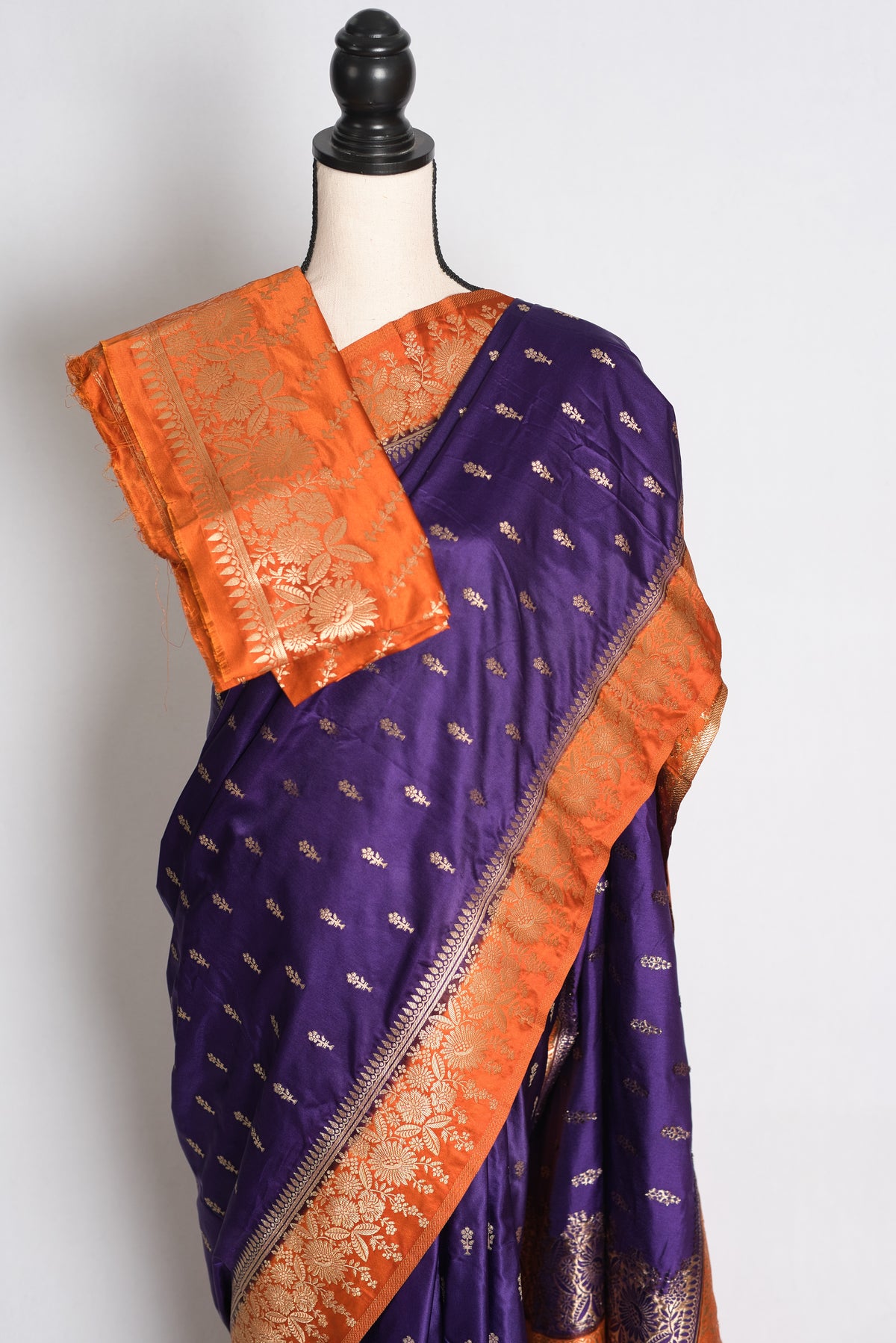 Archana: Purple and Orange Semi Mashru Banarasi Silk Saree image 2