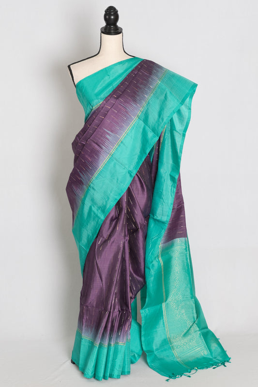 Iniya Violet and Sea Green Lightweight Kanjivaram Silk Saree image 0