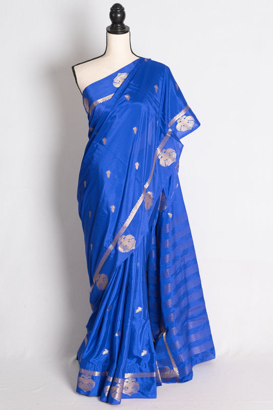 Diya: Royal Blue and Gold Semi Silk Banarasi Saree image 0