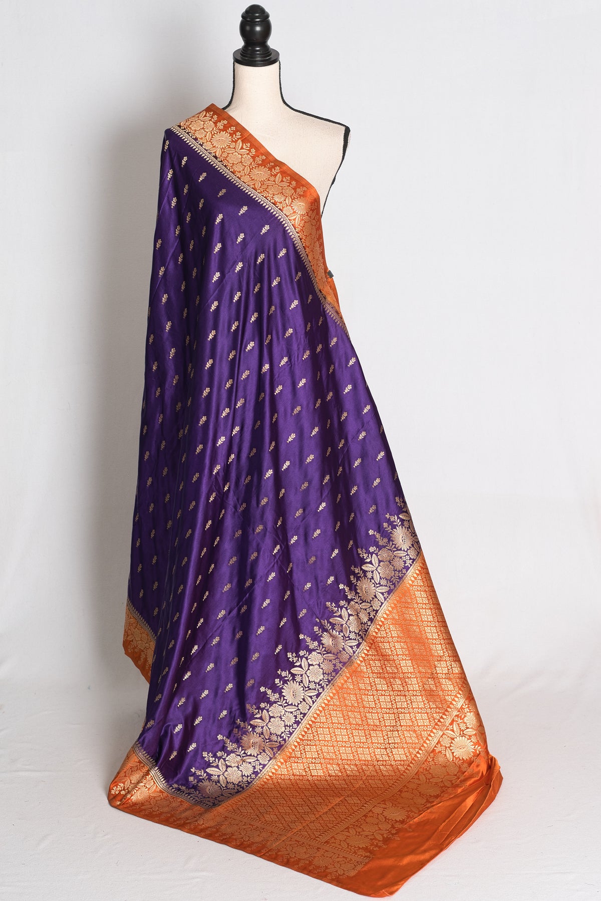 Archana: Purple and Orange Semi Mashru Banarasi Silk Saree image 1