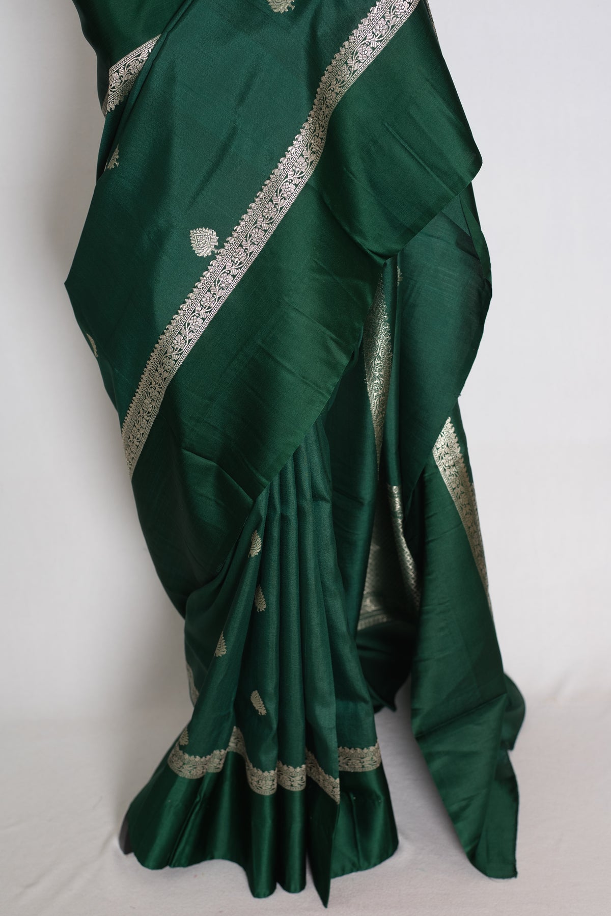Protha : Bottle Green Tussar Silk Banarasi Saree with 36 Size Blouse image 7