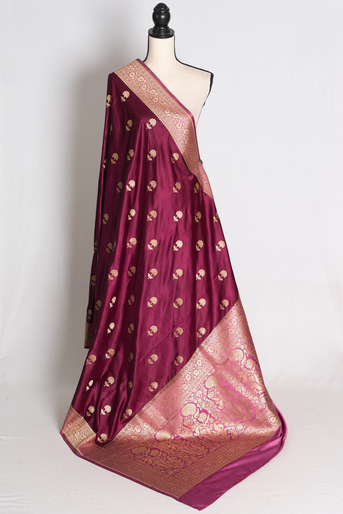 Ritaja : Deep Wine and Pink Semi Mashru Banarasi Silk Saree with 42 Size Blouse image 3