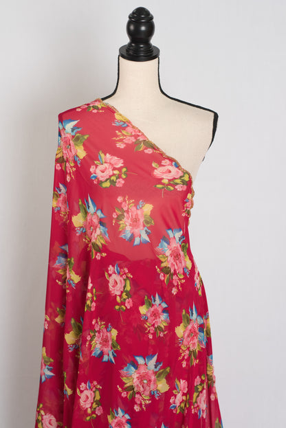 Indra : Dark Pink Floral Georgette Embroidery Designer Saree image 3