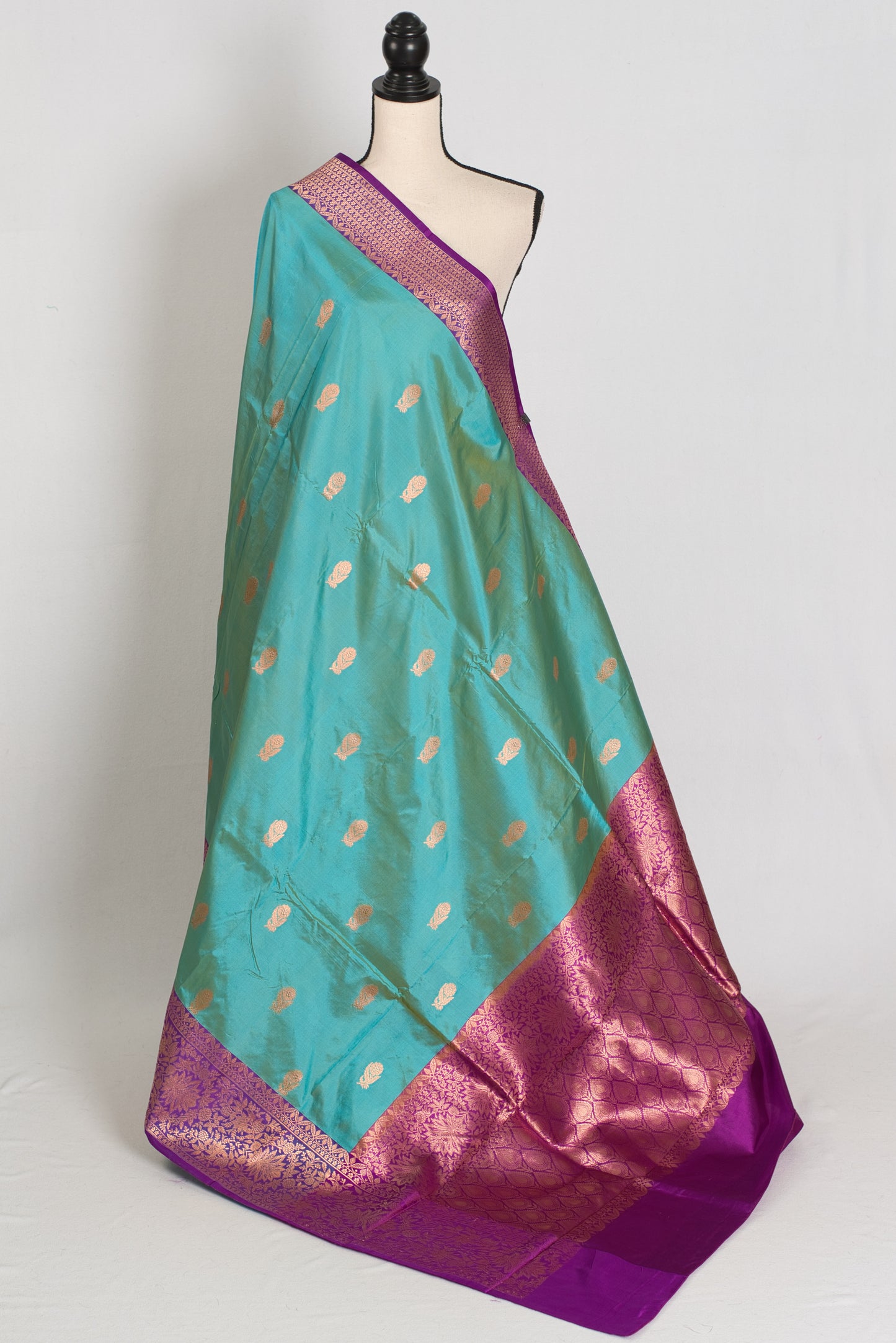 Neera | Cyan Blue & Royal Purple Silk Mark Certified Katan Banarasi Saree image 1