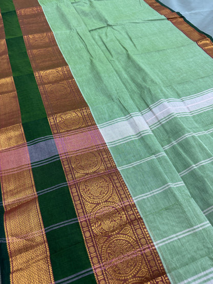 Girija : Handwoven Kanchi Cotton Saree in Mint Green with Green image 2