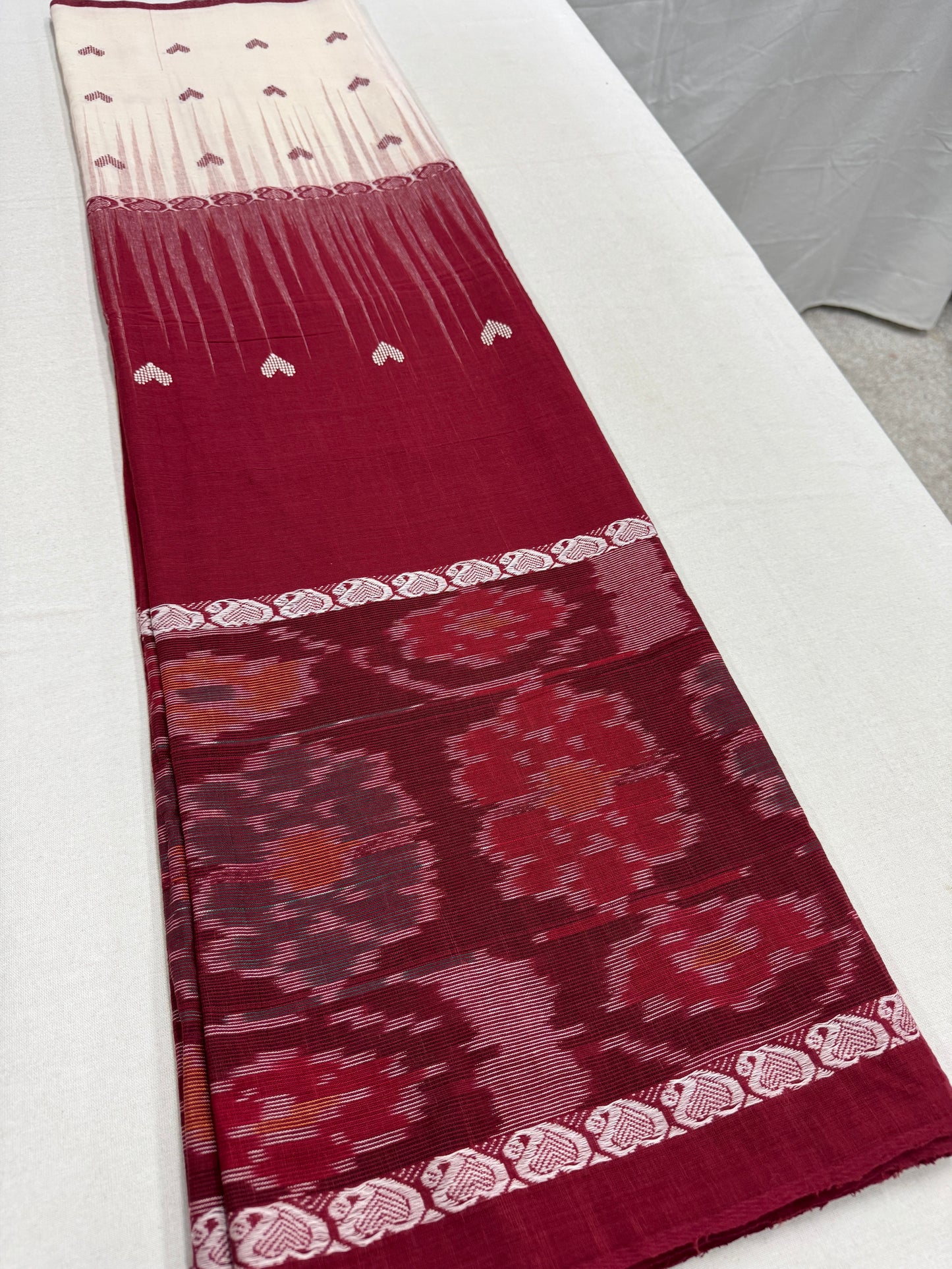 Pritha : Beige and Maroon Dhaniakhali Soft Cotton Saree with Kotki Border image 1