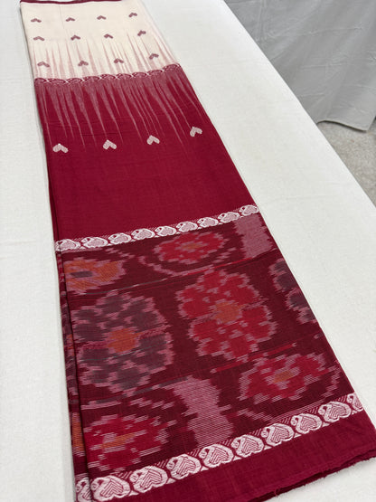 Pritha : Beige and Maroon Dhaniakhali Soft Cotton Saree with Kotki Border image 1