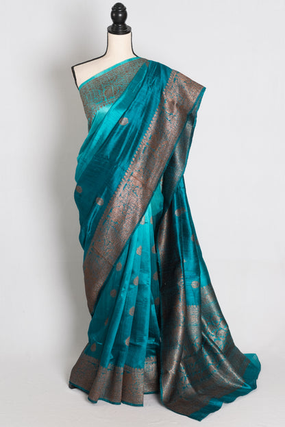 Divya : Ombre Shades of Blue Handwoven Pure Raw Silk Banarasi Saree image 0