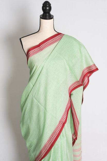 Sheuli: Sea Green and Red Soft Cotton Dhaniakhali Saree image 2