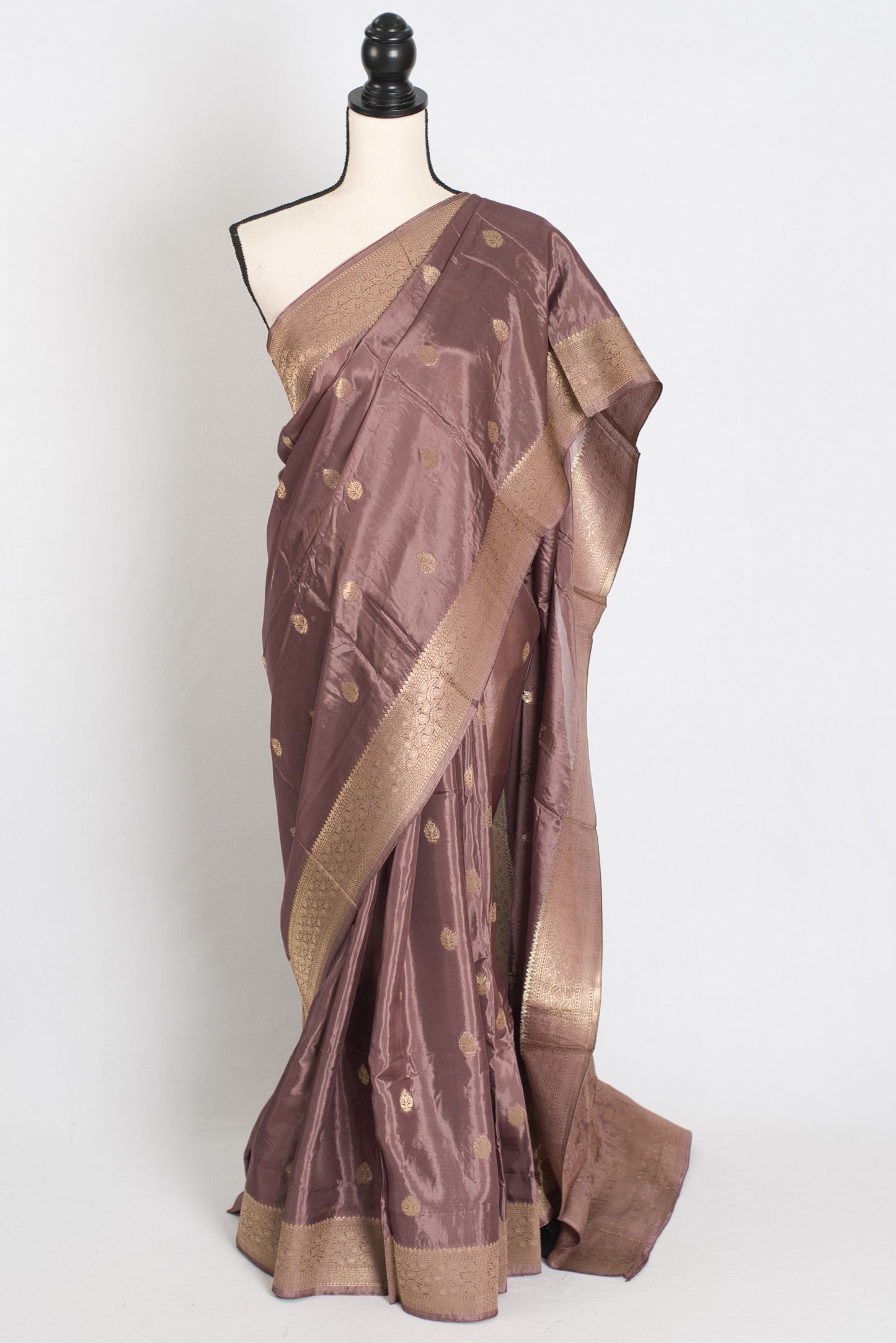 Brinda : Semi Crepe Silk Traditional Banarasi Saree in Brown and Gold image 0