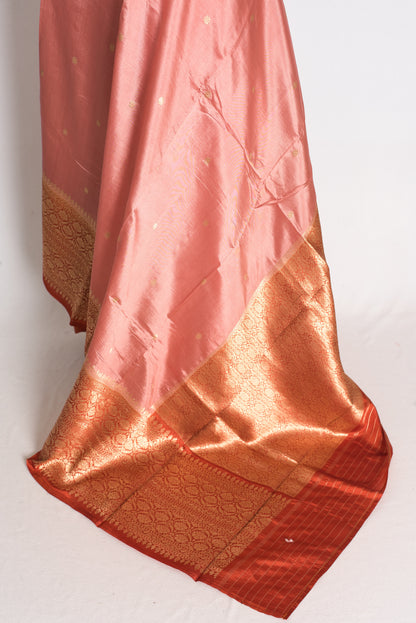 Paroma: Pastel Brown and Rust Wide Border Raw Mango Silk Banarasi Saree image 3