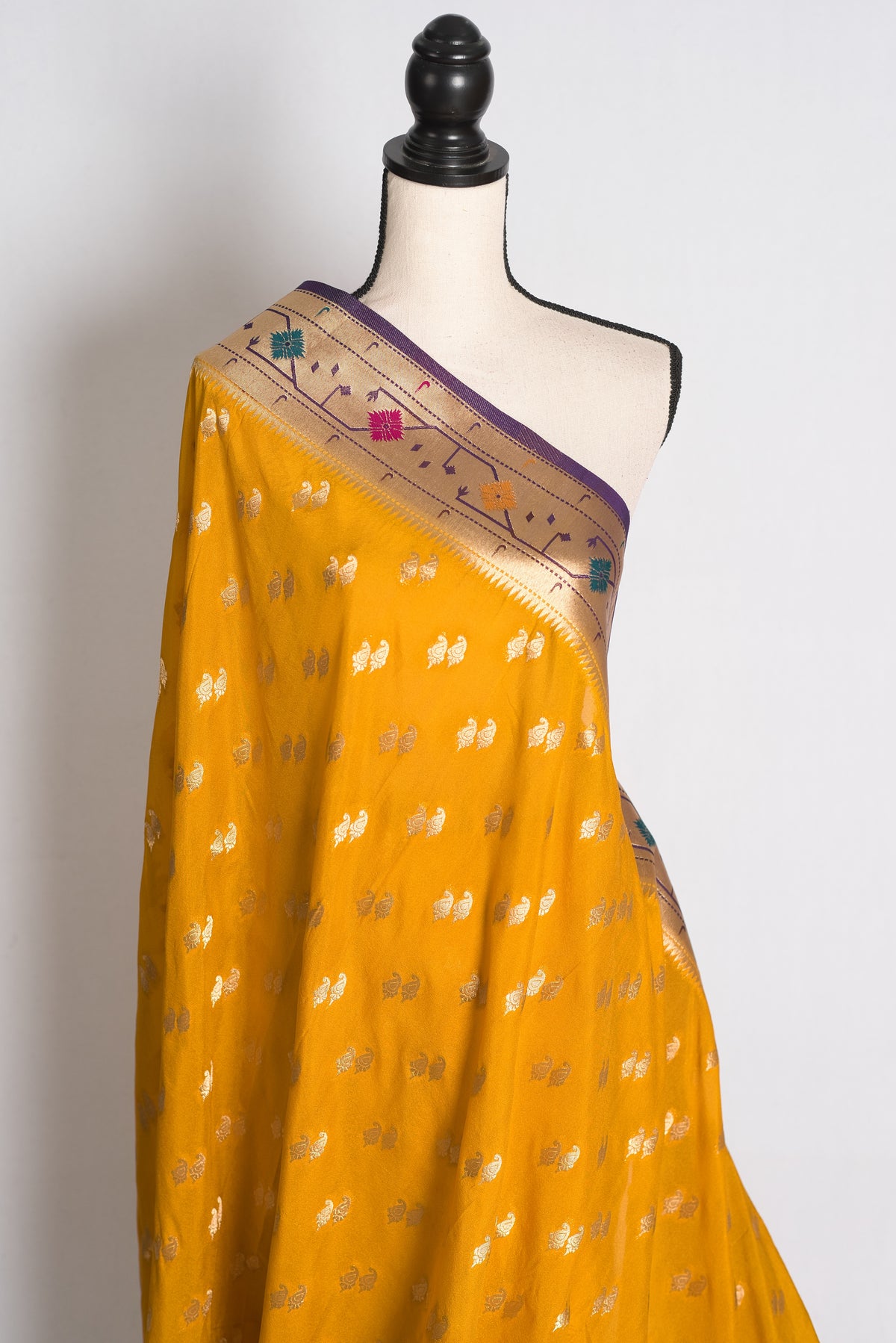 Diya: Yellow and Purple Paithani Semi Silk Saree image 4