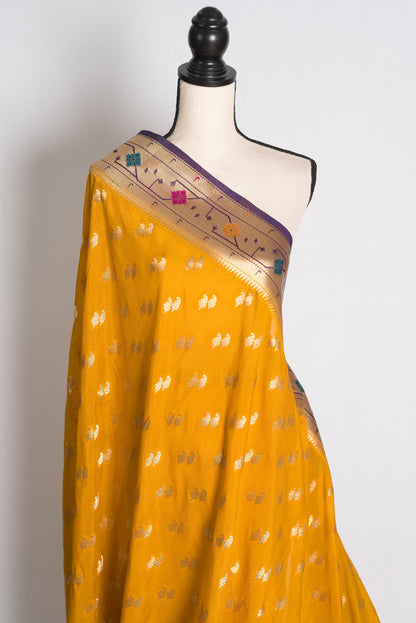 Diya: Yellow and Purple Paithani Semi Silk Saree image 4