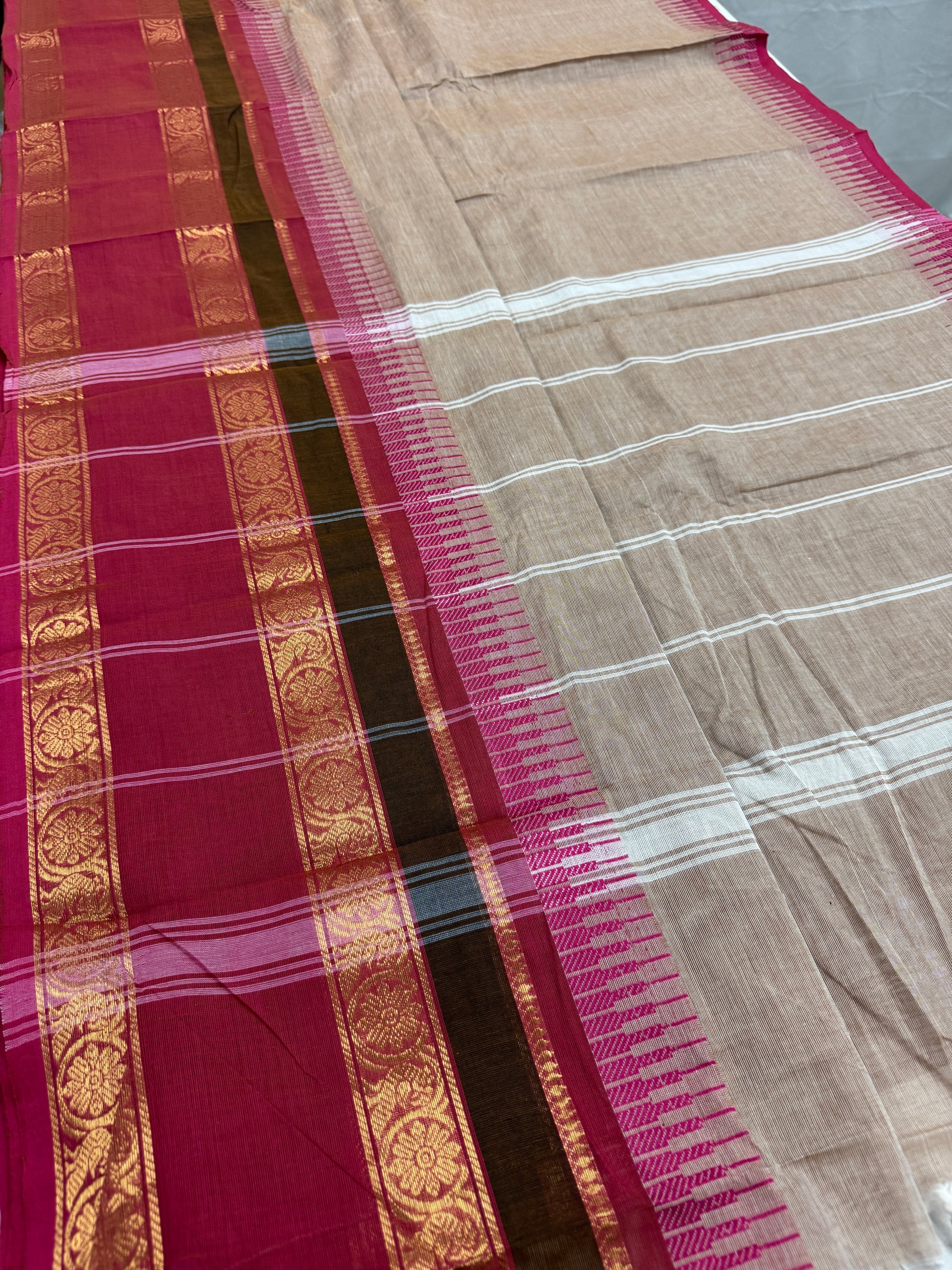 Avvai : Light Brown Kanchi Cotton Saree - Handwoven South Indian Elegance image 0