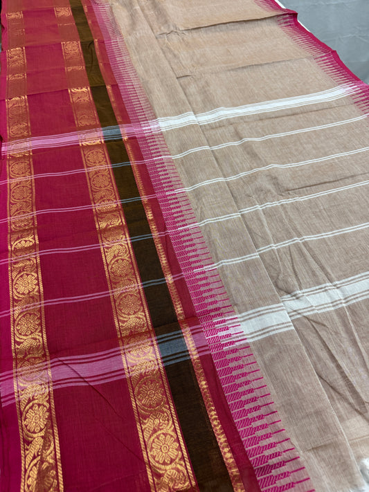 Avvai : Light Brown Kanchi Cotton Saree - Handwoven South Indian Elegance image 0
