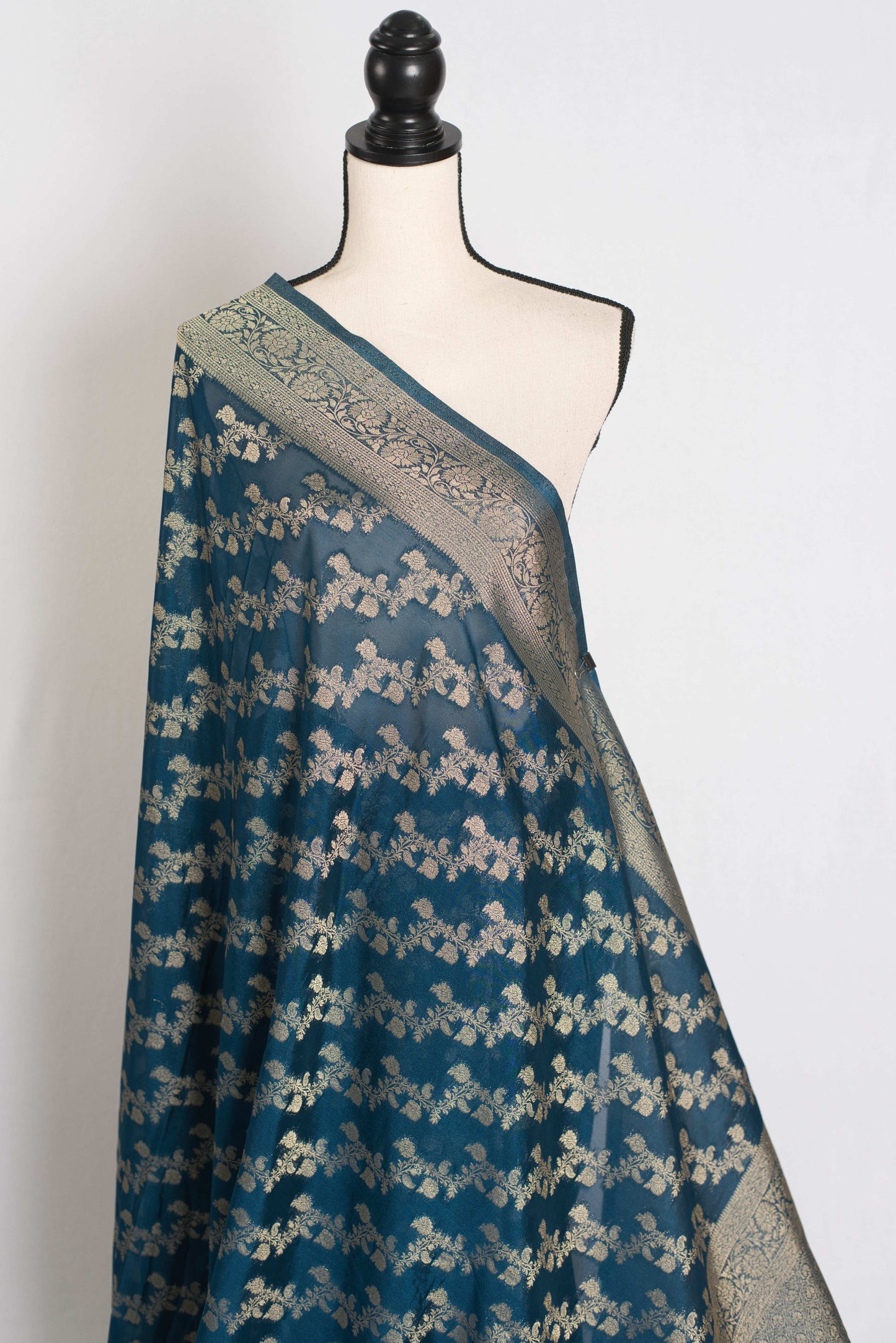 Mina : Semi Georgette Budget Friendly Banarasi Saree in Dark Blue image 3