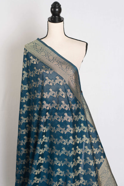 Mina : Semi Georgette Budget Friendly Banarasi Saree in Dark Blue image 3