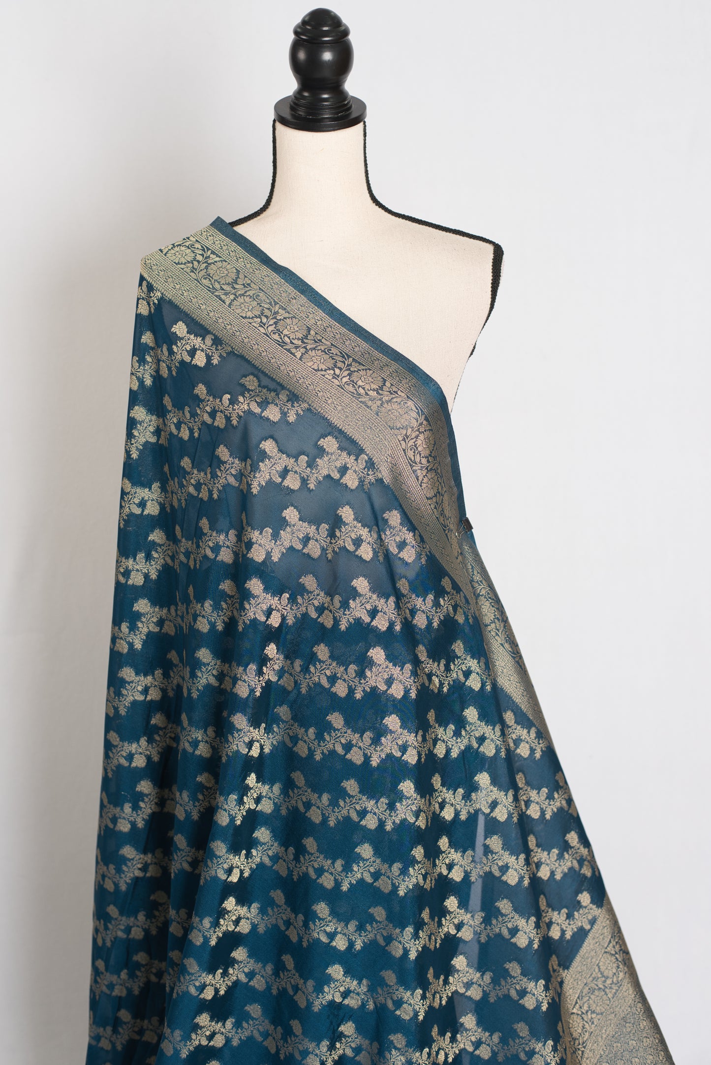 Mina : Semi Georgette Budget Friendly Banarasi Saree in Dark Blue image 3