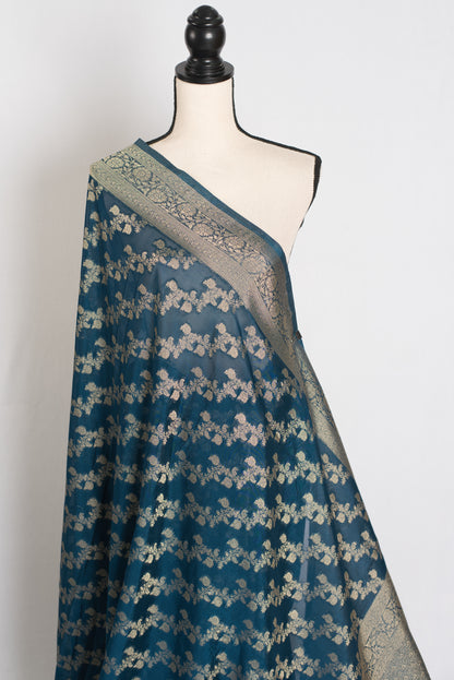 Mina : Semi Georgette Budget Friendly Banarasi Saree in Dark Blue image 3