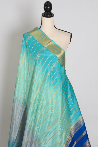 Vidya : Grey & Blue Shaded Premium Mysore Crepe Silk Saree | Silk Mark Certified image 3