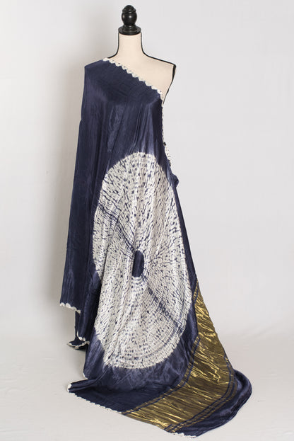 Sia: Bluish Grey Hand Shibori Modal Silk Designer Saree image 1