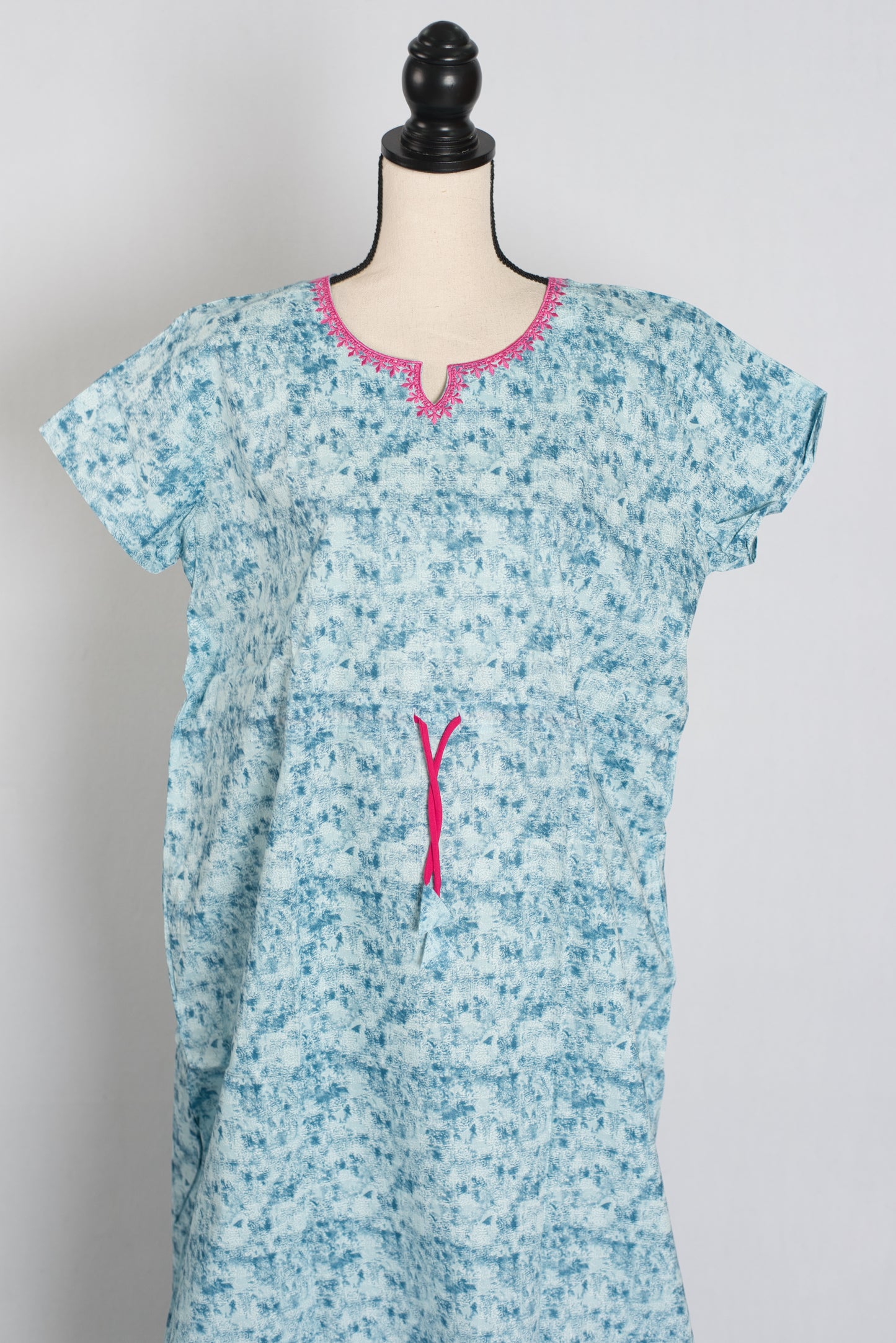 Printed Blue Kaftan Style Cotton Nighty in Regular Size for Women image 0