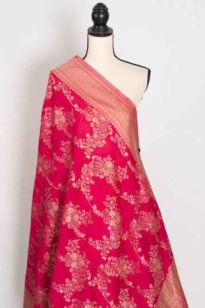 Siri: Rani Pink Semi Georgette Banarasi Saree with 42 Size Blouse image 5