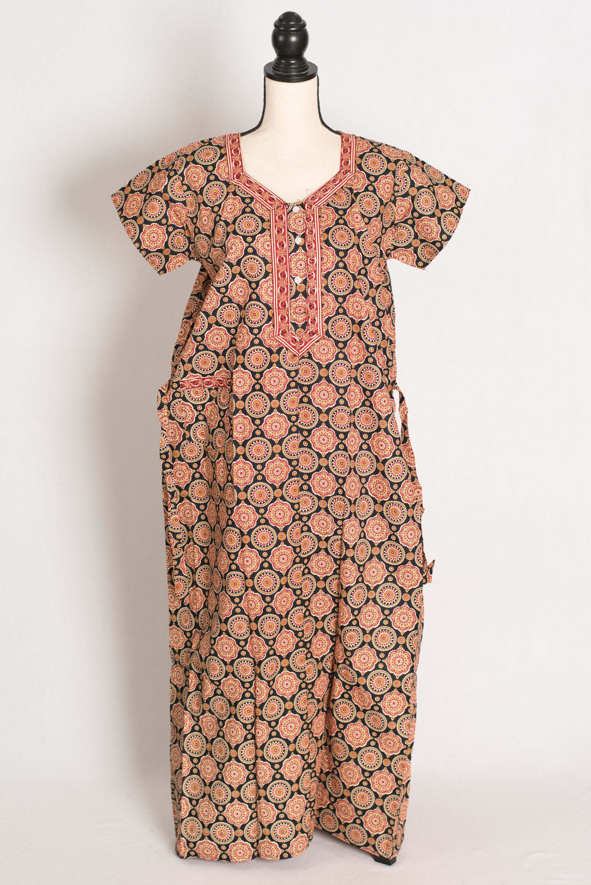 Pure Cotton Black Kalamkari Printed Long Nighty in Regular Size image 1