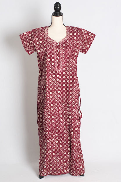 Printed Maroon Pure Cotton Nightwear in Regular Size image 1