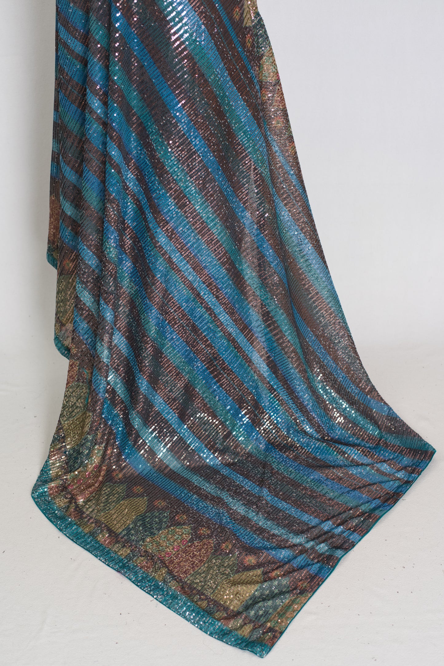 Eva | Metallic Blue & Multi-Tone Sequin Saree | Perfect Cocktail Wear image 3