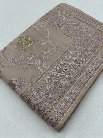 Ruma | Pastel Brown Georgette Partywear Saree | Trending Bollywood Design image 3