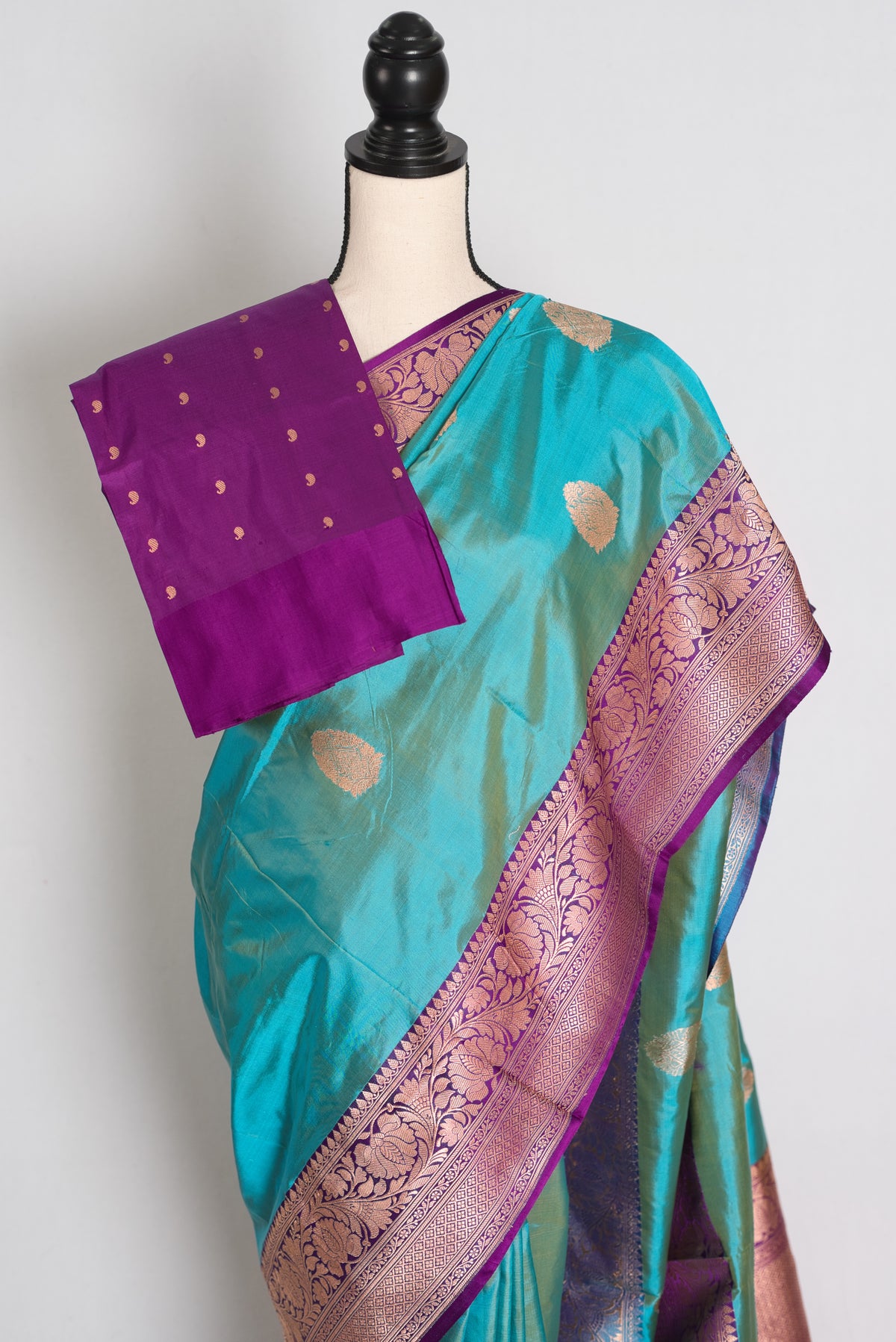 Yasmin : Cyan Blue & Deep Purple Pure Katan Banarasi Silk Saree image 2