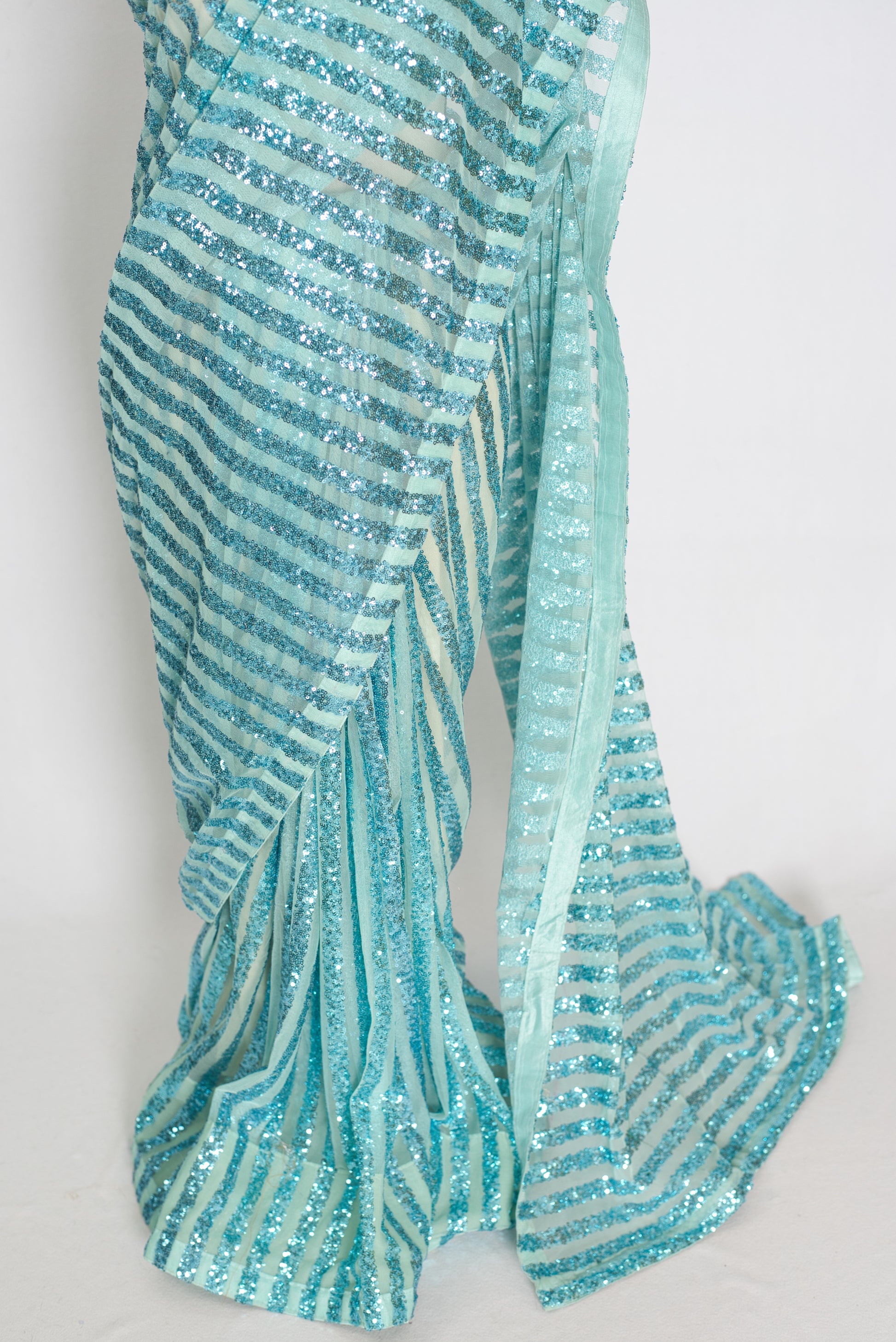 Naaz | Turquoise Blue Sequin Saree | Trending Bollywood Indian Partywear image 6