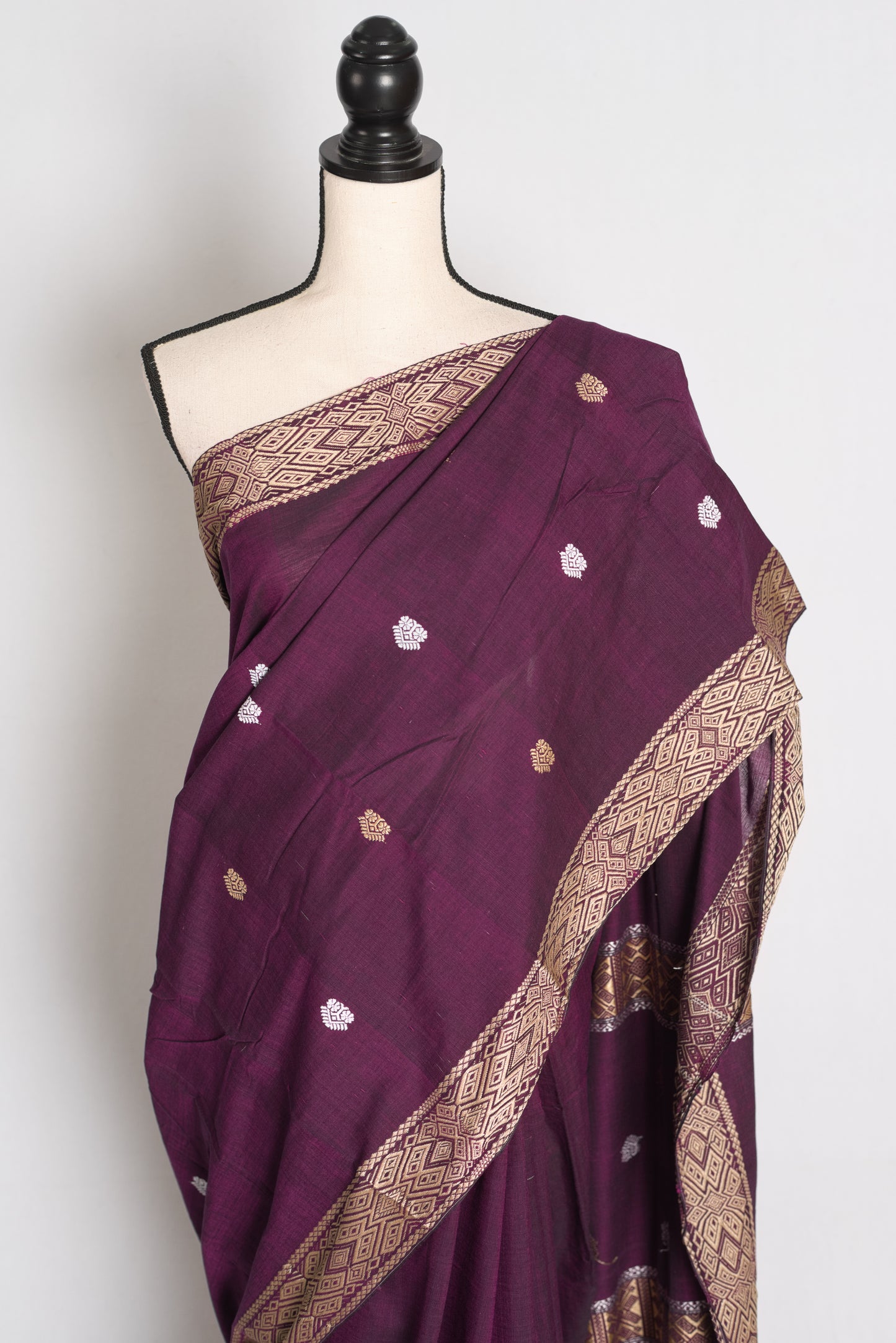 Diya : Deep Purple Pure Cotton Assamese Handloom Saree image 5