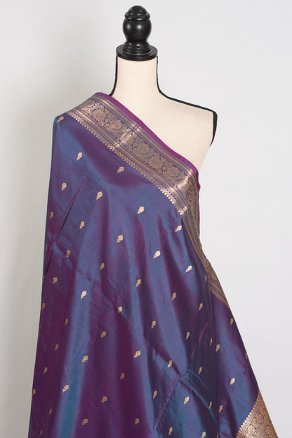 Bristi | Dual Shade Purple Pure Katan Silk Banarasi with 38 Size Stitched Blouse image 5