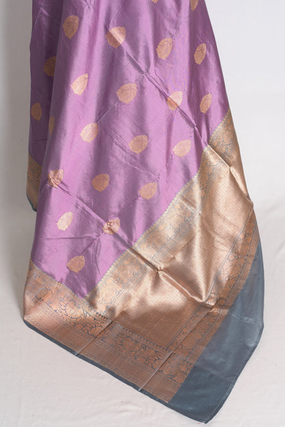 Urmi: Lilac and Gray Banarasi Silk Saree with Blouse Piece image 3