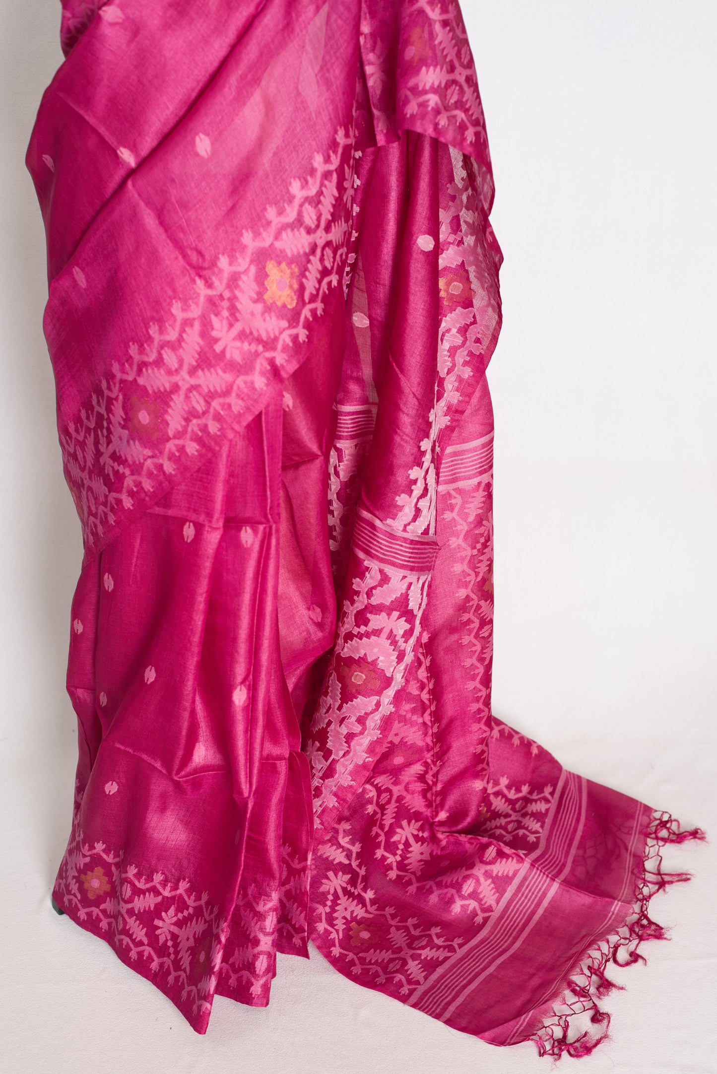 Indrani Rani Pink Bengal Tussar Jamdani Silk Saree | Silk Mark Certified image 5