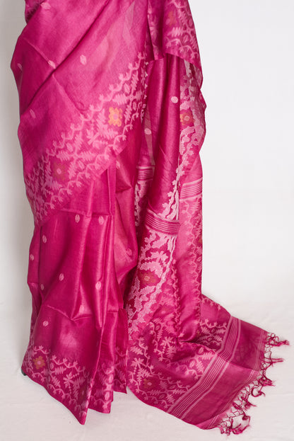 Indrani Rani Pink Bengal Tussar Jamdani Silk Saree | Silk Mark Certified image 5