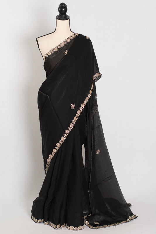 Gauri | Black Designer Partywear Saree with Intricate Embroidery image 0
