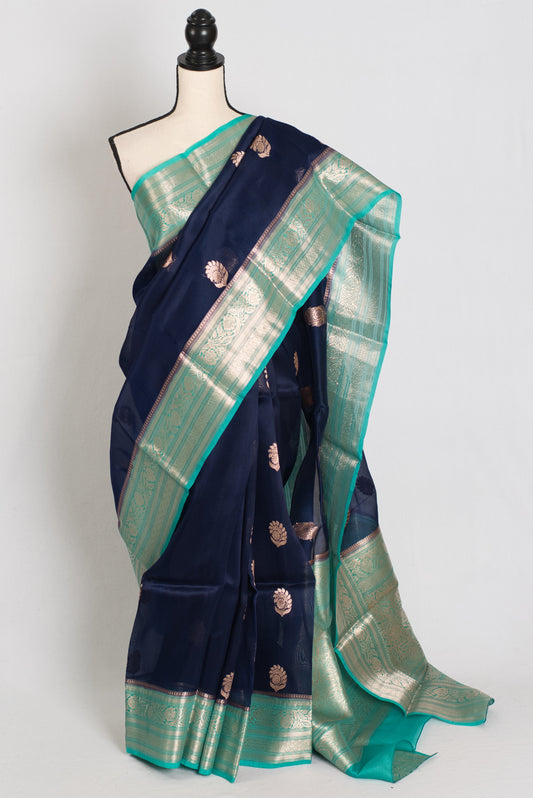 Damini : Silk Mark Certified Organza Banarasi Saree with 36 Size Stitched Blouse image 0