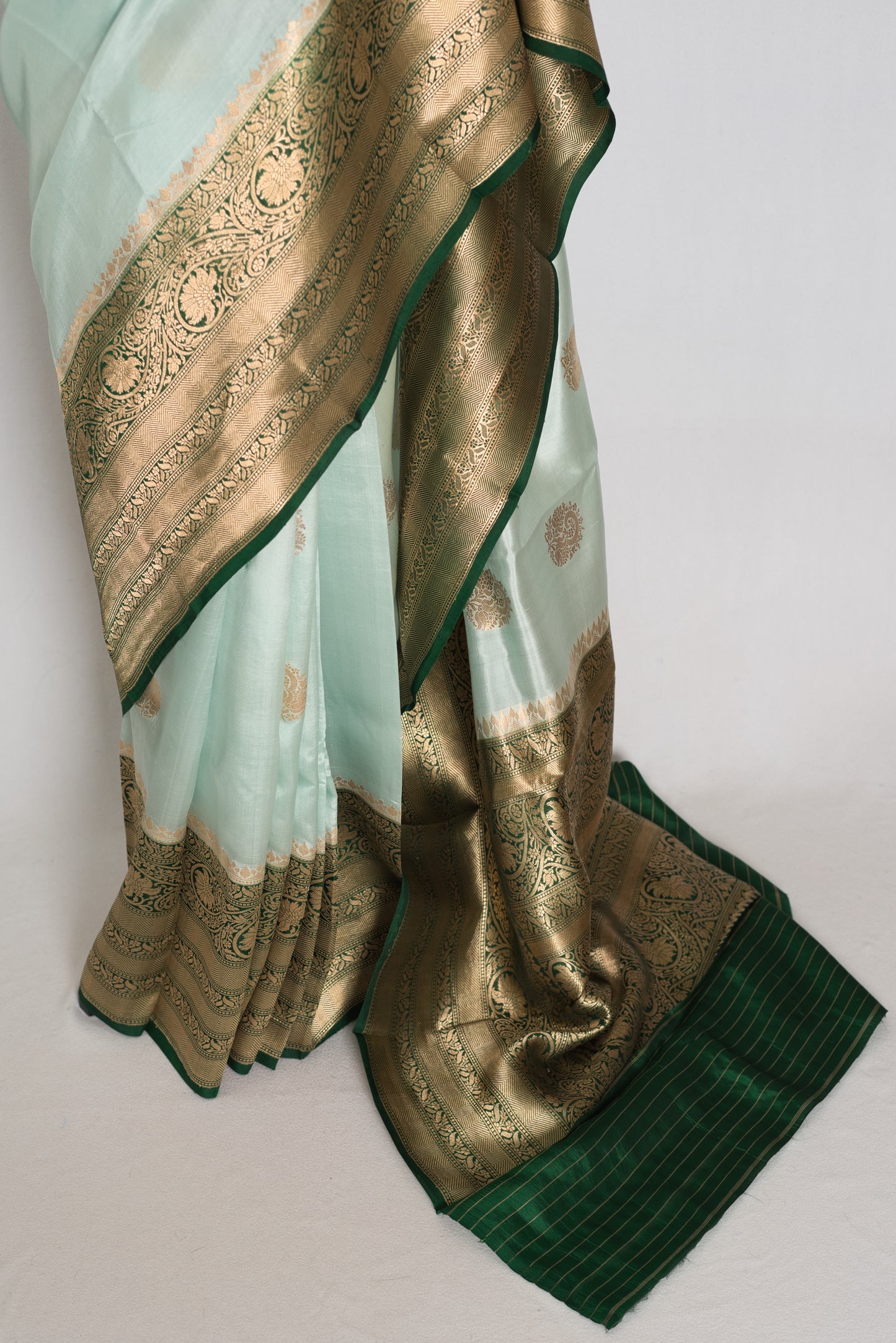Anisha : Mint Green and Bottle Green Satin Pure Silk Banarasi Saree | Silk Mark image 5