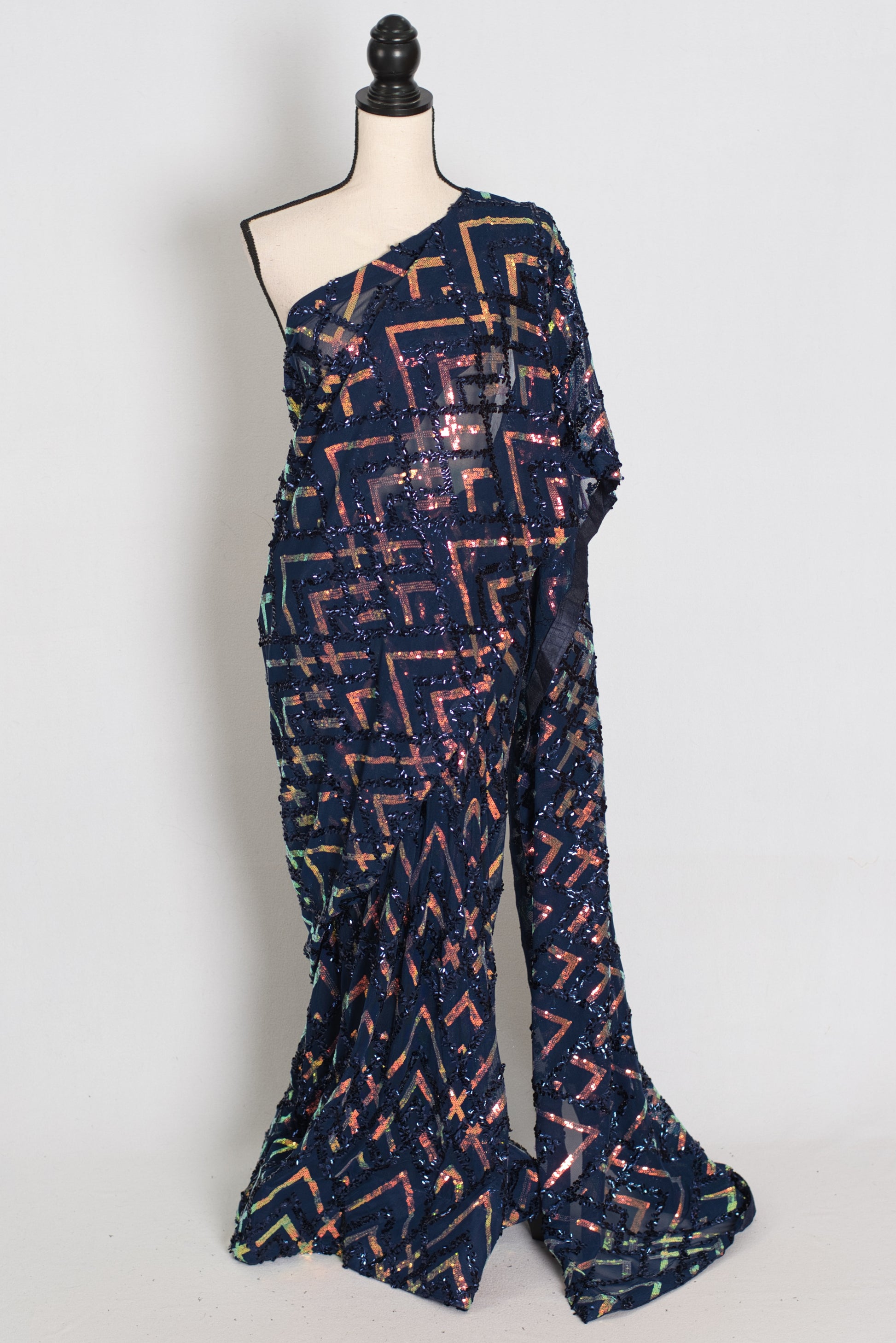 Elli | Navy Blue Soft Net Designer Sequin Saree | Glamorous Cocktail Partywear image 0