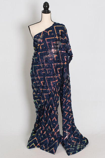 Elli | Navy Blue Soft Net Designer Sequin Saree | Glamorous Cocktail Partywear image 0