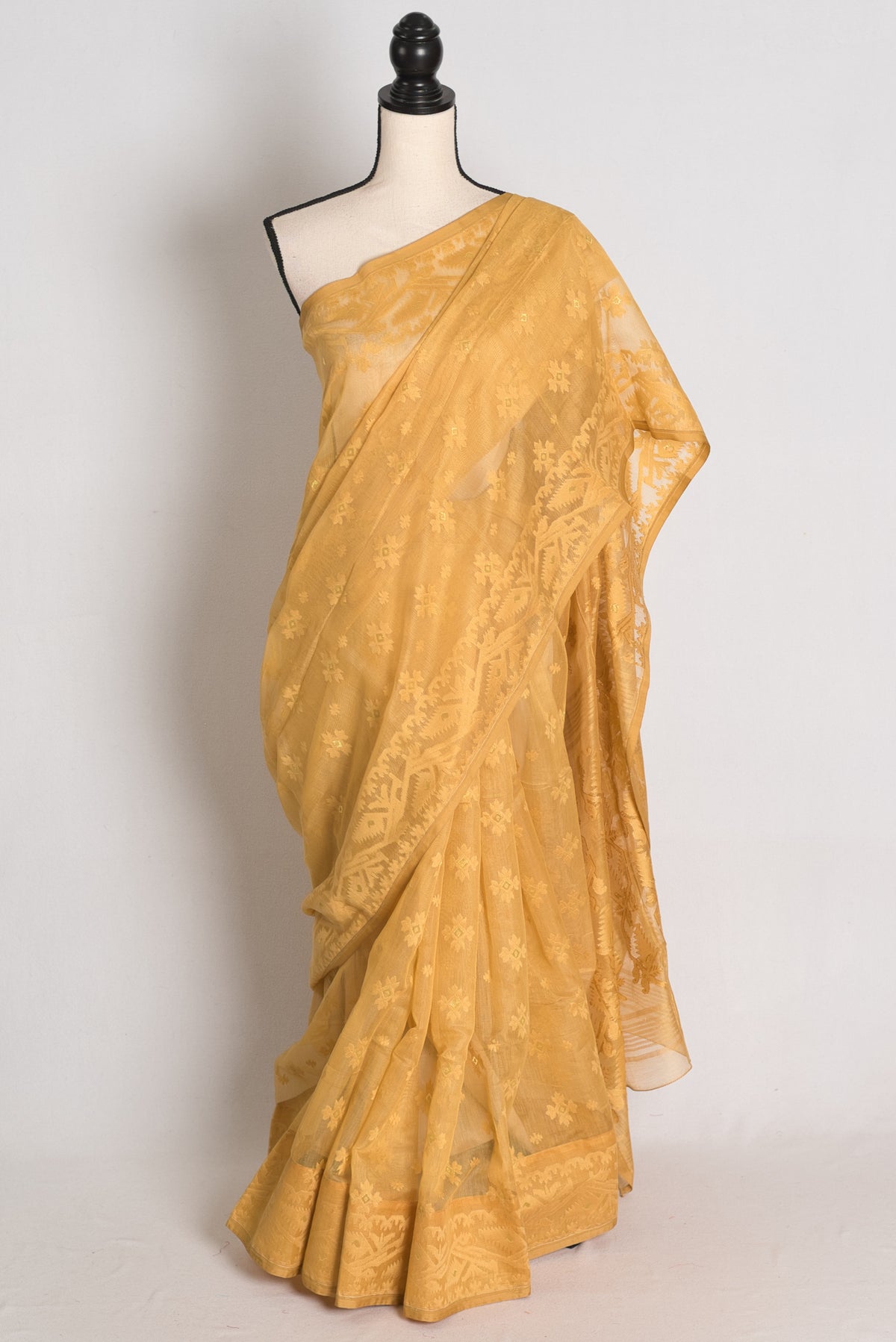 Dhriti : Beige and Gold Soft Blended Cotton Bengali Jamdani Saree image 0