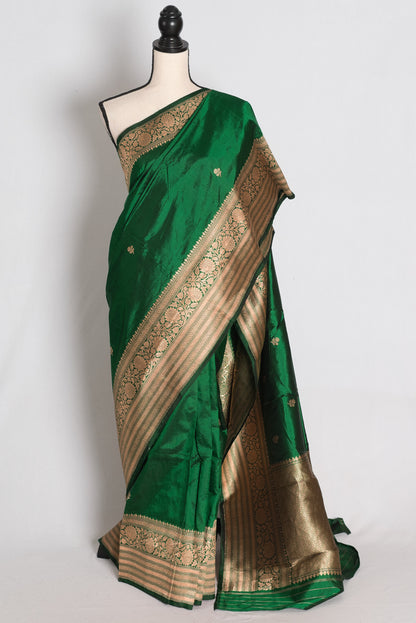 Farheen: Emerald Green and Gold Banarasi Mango Silk Saree with Blouse Piece image 0
